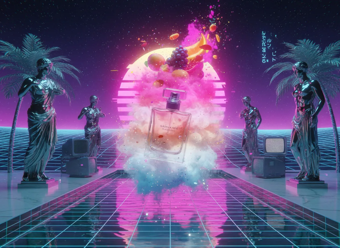 Capa do post Vaporwave Olfativo: Aromas que Misturam Neon, Metal e Doçura